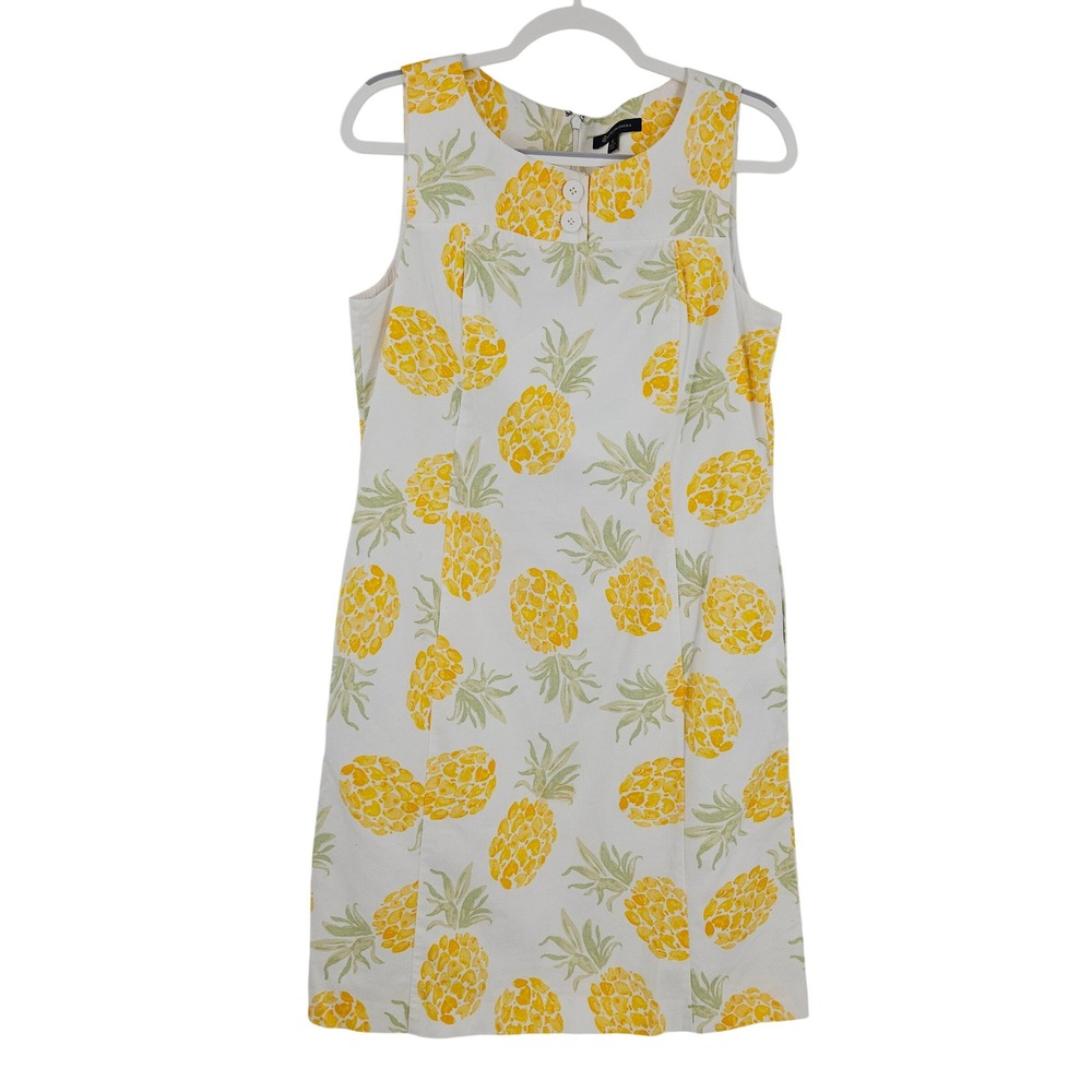 Brooks Brothers Pineapple Print Sheath Dress White Yellow Sleeveless Beach Sz 12